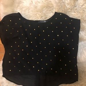 Sheer studded top shirt black button M rivets